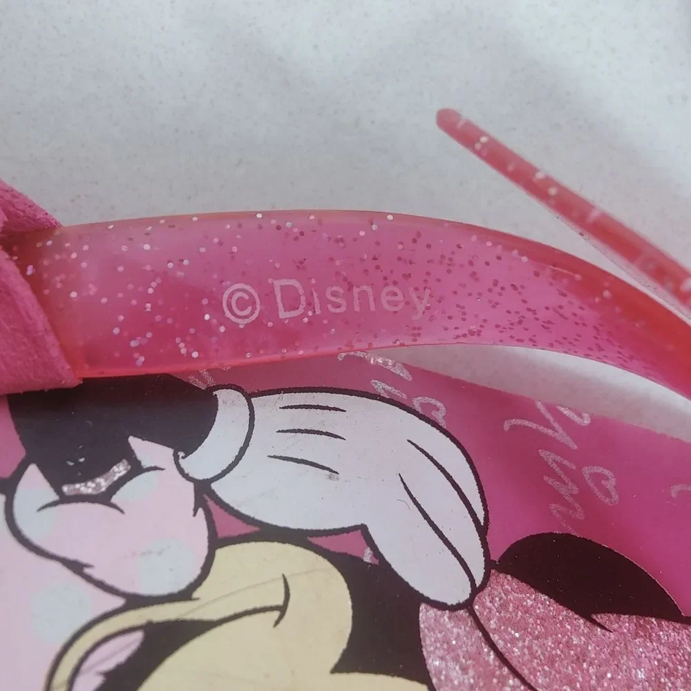Disney Store Girl Minnie Mouse Pink Sparkle Jelly Bow Flip Flops Sandals, 7/8